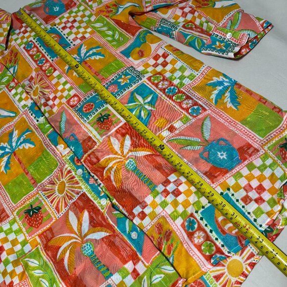 Violet Sky Tropical Patchwork Blouse Women’s 2X Colorful Palm Tree Print Shirt - Picture 10 of 11